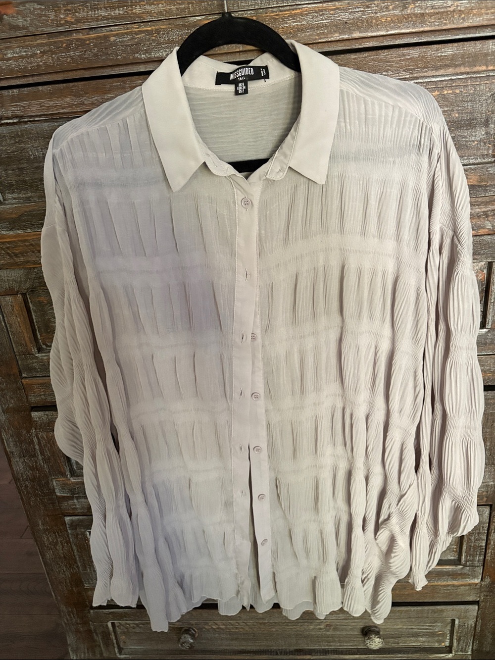 Missguided  Light Gray Crinkle Button-Up Shirt